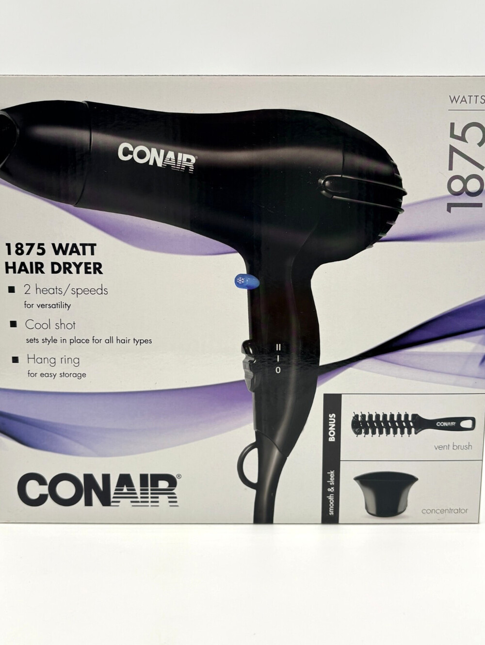 Conair 1875 Watt 2 Heat/Speed Hair Dryer Concentrator & Brush